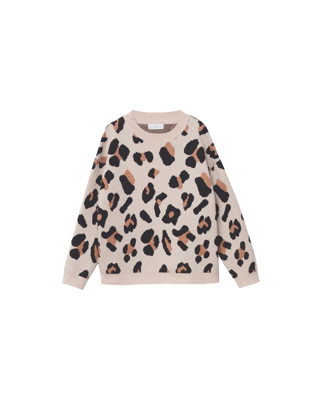 Mango Leopard-Print Crewneck Sweater in Beige, Black & Brown